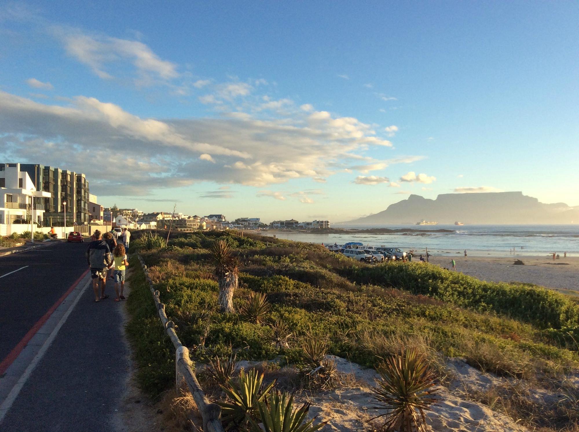 Aerial of Bloubergstrand coastline at dawn