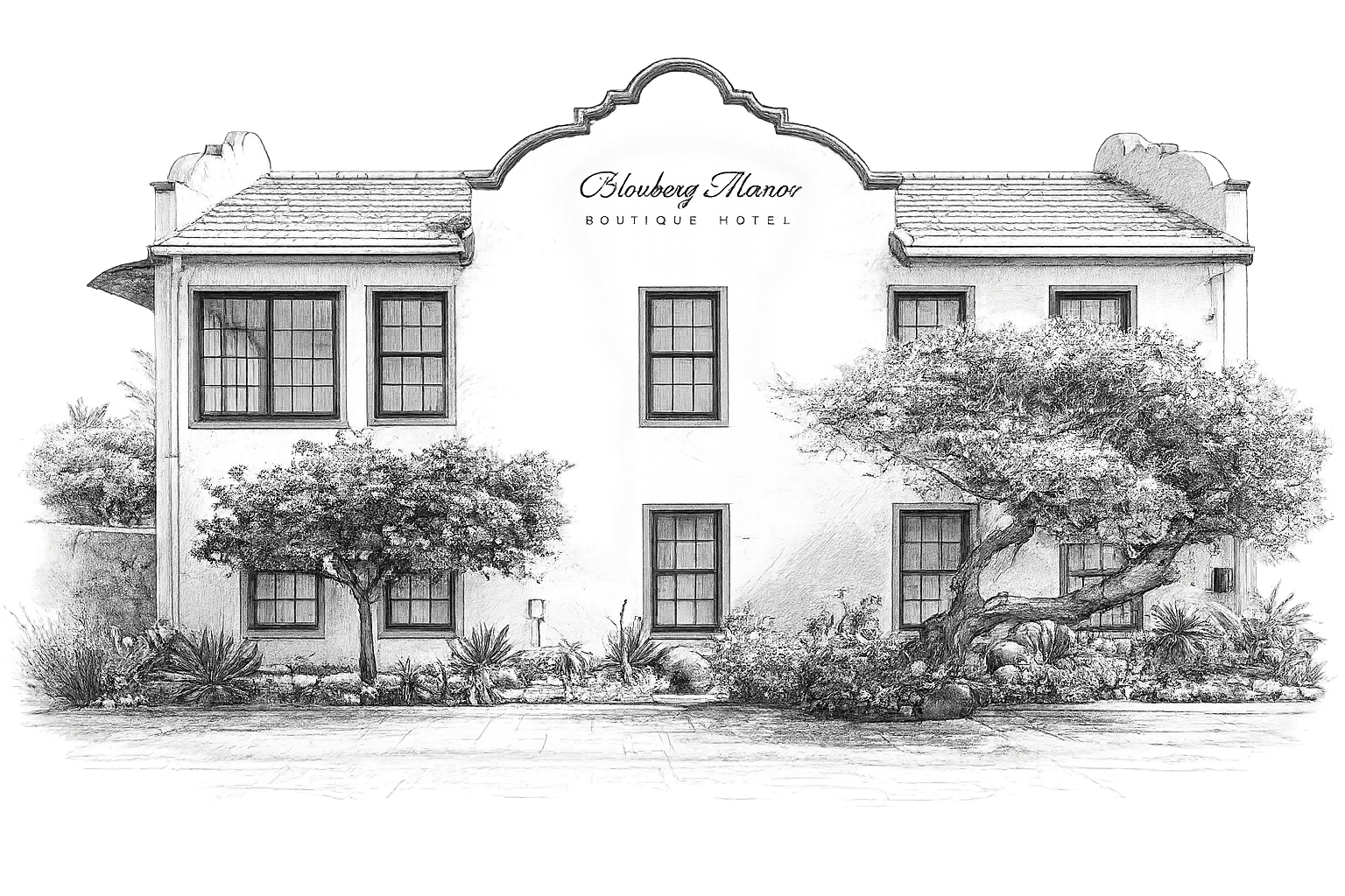 Line drawing of Blouberg Manor's Cape Dutch facade